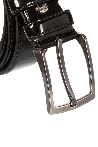 Siyah Rugan Suni Deri Dikişli Düz Model 3.5 cm.lik Klasik Kemer - 8001-Düz - Resim 2