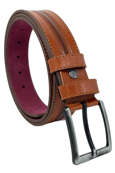 Taba Suni Deri Ortası Desenli Model 4 cm.lik Spor Kemer - 9023-52-22RL - Resim 5