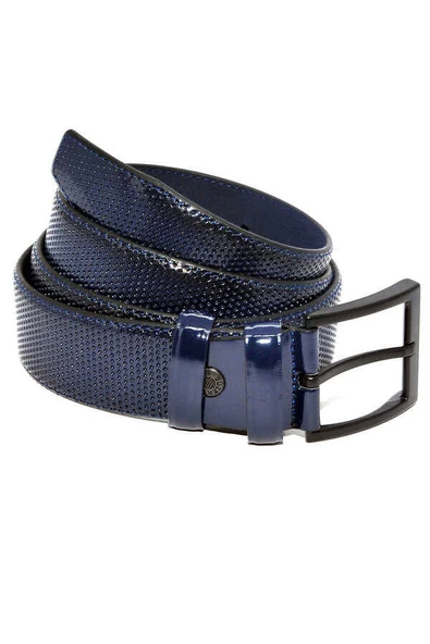 Lacivert Rugan Suni Deri Desenli 4 cm.lik Klasik Kemer - 7495-68-21M - Resim 3
