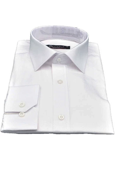 Beyaz Armür Desenli Slim Fit Düz Renk Uzun Kol Erkek Gömlek - 257-1