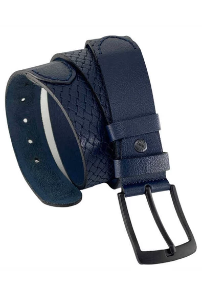 Lacivert Hakiki Deri Özel Üretim 3 Parçalı El İşçilikli  4 cm.lik Spor Kot Kemer  - 405-999 ürün görseli