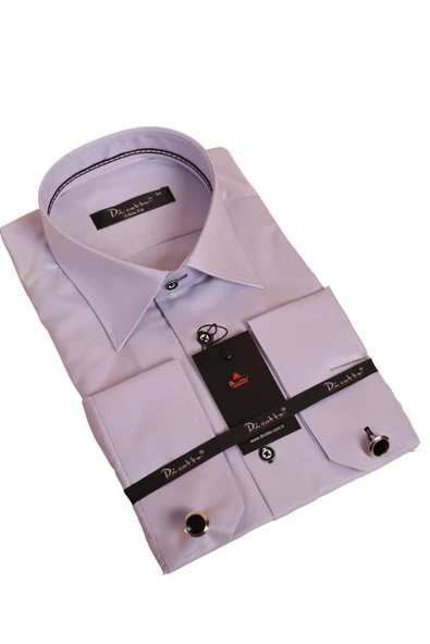 Lila Dar Kesim Micro Kumaş Kol Düğmeli Slim Fit Erkek Gömlek - 201-3 ürün görseli