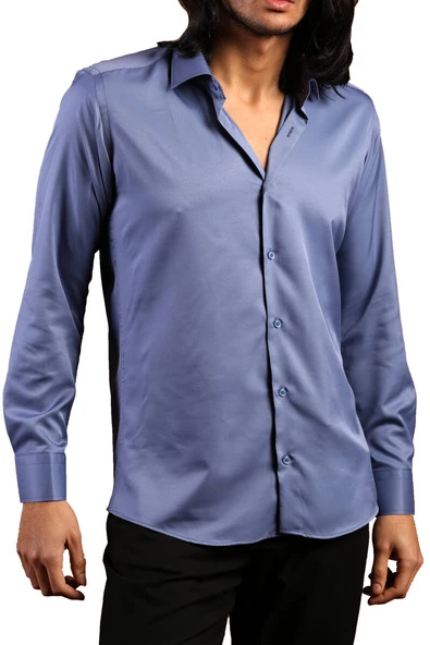 İndigo Dar Kesim Micro Kumaş Kol Düğmeli Slim Fit Erkek Gömlek - 201-5 - 2