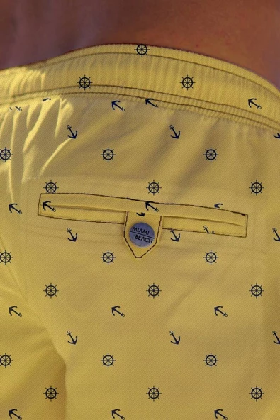 Su İtici Özellikli Dijital Baskılı Erkek Plaj Deniz Şort Mayo - 101-Sarı - Resim 9