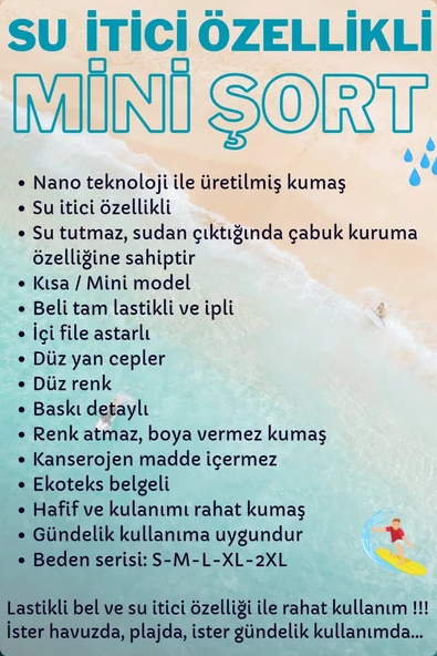 Mint Kısa Model Su İtici Özellikli Düz Renk Erkek Mini Plaj Deniz Şort Mayo - 2202-Mint - Resim 5