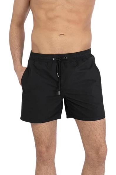 Siyah Su İtici Özellikli Düz Renk Basic Erkek Plaj Deniz Şort Mayo - 301-Siyah - Resim 7