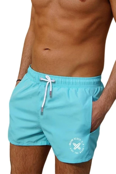 Mint Kısa Model Su İtici Özellikli Düz Renk Erkek Mini Plaj Deniz Şort Mayo - 2202-Mint ürün görseli