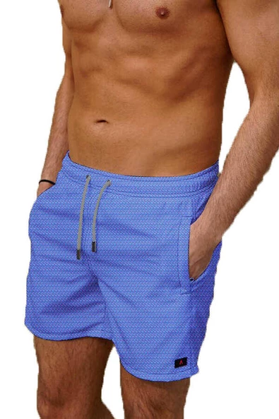 Mavi Su İtici Özellikli Dijital Baskılı Erkek Deniz Şort Mayo - 157-Mavi