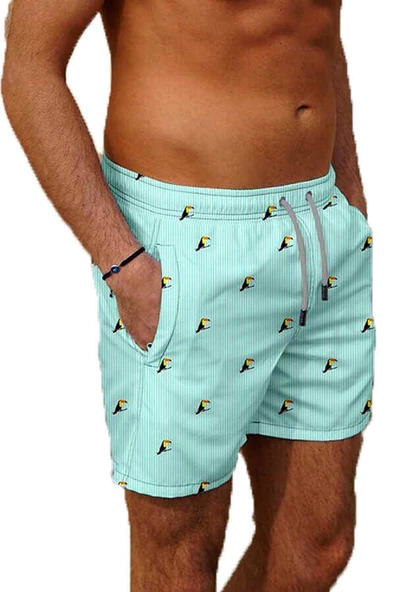 Mint Su İtici Özellikli Dijital Baskılı Erkek Deniz Şort Mayo - 167-Mint - Resim 2
