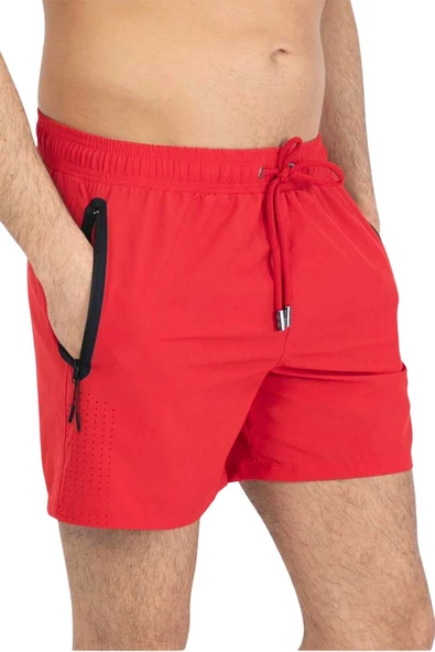 Kırmızı Likralı Esnek Kumaş Su İtici Özellikli Düz Renk Erkek Plaj Deniz Şort Mayo - 2201-Kirmizi ürün görseli
