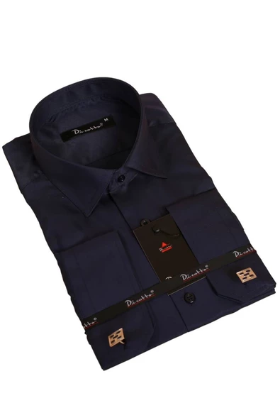Lacivert Rahat Kesim Micro Kumaş Kol Düğmeli Regular Fit Erkek Gömlek - 190-12