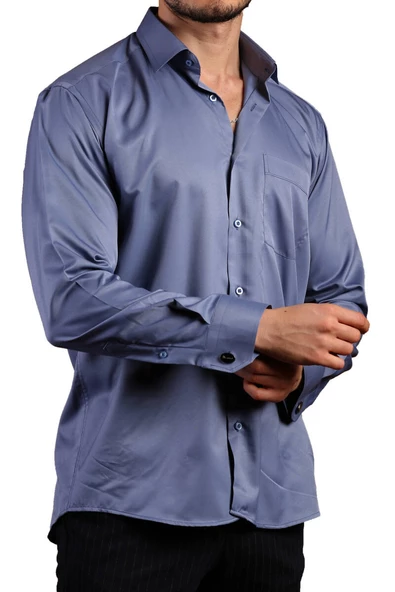 İndigo Rahat Kesim Micro Kumaş Kol Düğmeli Regular Fit Erkek Gömlek - 190-5