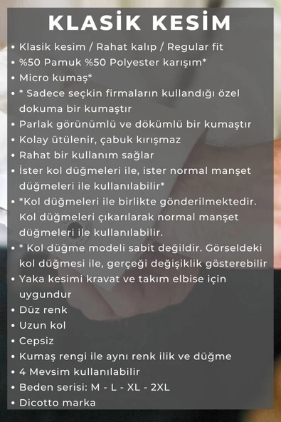 Lacivert Rahat Kesim Micro Kumaş Kol Düğmeli Regular Fit Erkek Gömlek - 190-12 - Resim 5