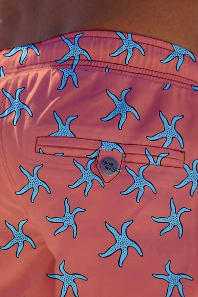 Su İtici Özellikli Dijital Baskılı Erkek Deniz Şort Mayo - 153-Somon - Resim 3