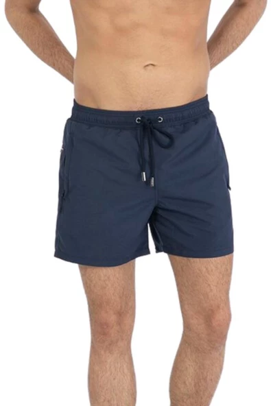 Lacivert Su İtici Özellikli Düz Renk Basic Erkek Plaj Deniz Şort Mayo - 301-Lacivert - Resim 6