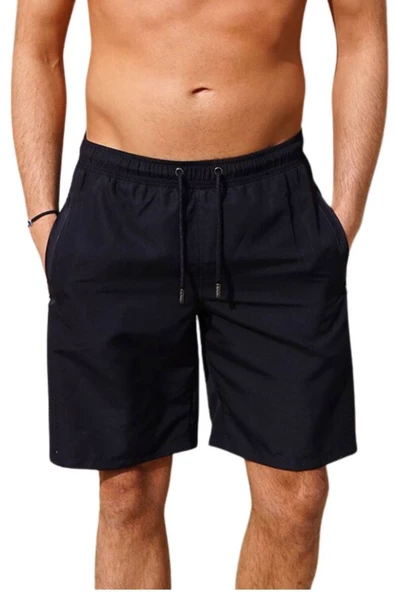 Lacivert Uzun Model Su İtici Özellikli Düz Renk Erkek Plaj Deniz Şort Mayo - 2203-Lacivert ürün görseli