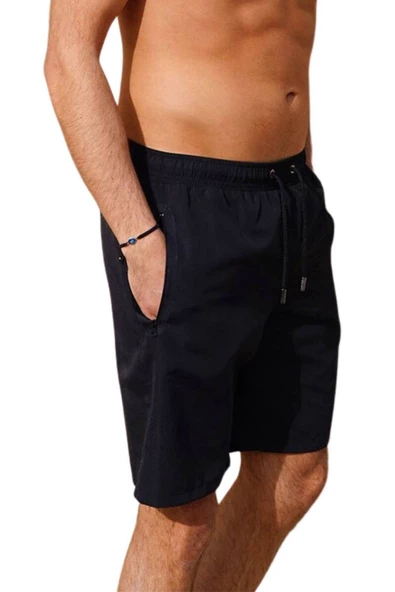 Lacivert Uzun Model Su İtici Özellikli Düz Renk Erkek Plaj Deniz Şort Mayo - 2203-Lacivert - Resim 2