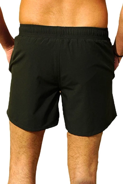 Haki Likralı Esnek Kumaş Su İtici Özellikli Düz Renk Erkek Plaj Deniz Şort Mayo - 2201-Haki - Resim 2