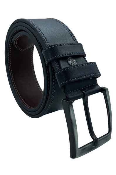 Siyah Suni Deri Çift Dikişli Model 4.5 cm.lik Spor Kemer - 4500-12-22K-E - Resim 4