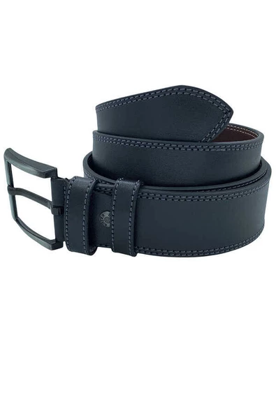 Siyah Suni Deri Çift Dikişli Model 4.5 cm.lik Spor Kemer - 4500-12-22K-E - Resim 2