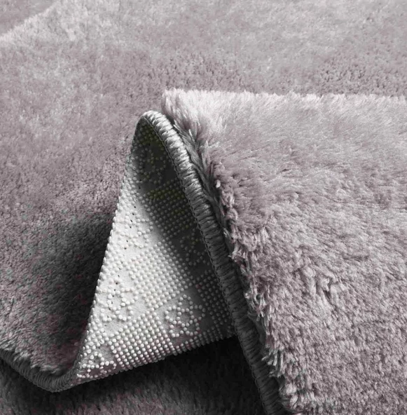 Dekoratif Puffy Peluş Yumuşak Kaymaz Taban Kesme Halı Yolluk Gri - 3