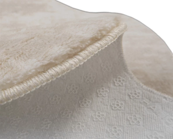 Dekoratif Puffy Peluş Yumuşak Kaymaz Taban Kesme Halı Yolluk Desenli Krem - 4