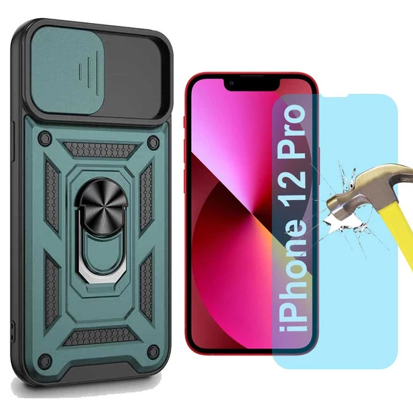 Apple iPhone 12 Pro Uyumlu Koruma Seti Tank Kılıf ve Nano Cam Set - 6