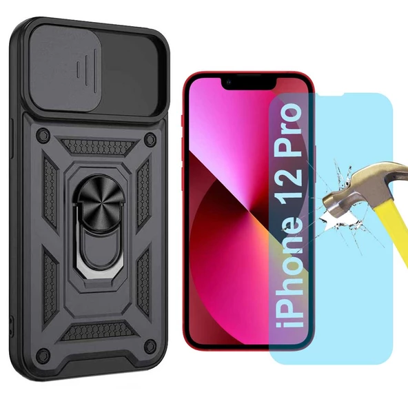 Apple iPhone 12 Pro Uyumlu Koruma Seti Tank Kılıf ve Nano Cam Set - 5