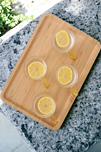 2li Büyük Boy Gourmet Bambu Kahvaltı Tabağı Pasta Servis Sunum Tepsi İkramlık Ahşap Tabak 36X24 Set - 4