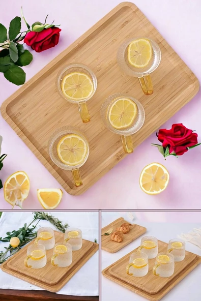 Büyük Boy Gourmet Bambu Kahvaltı Peynir Tabağı Pasta Servis Sunum Tepsi İkramlık Ahşap Tabak 36X24