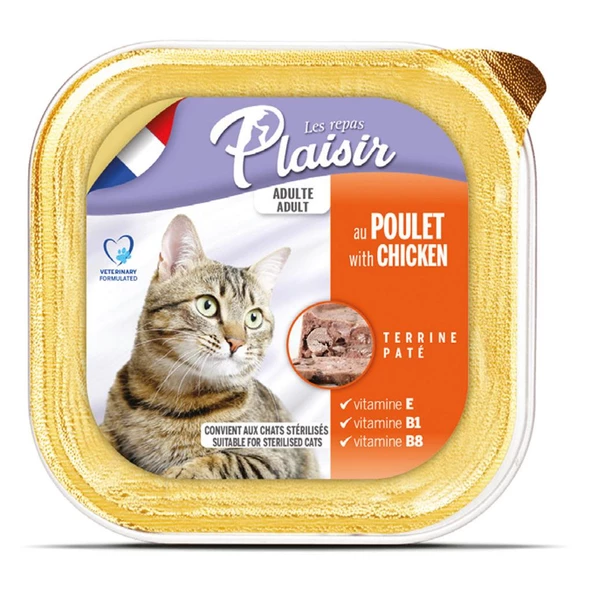 Plaisir Pate 100Gr Tavuk Etli 24Adet Yaş Kedi Maması