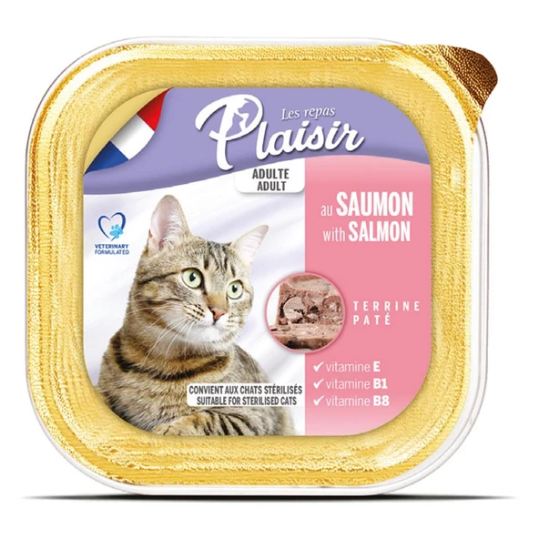 Plaisir Pate 100Gr Somon Balık Etli 8Adet Yaş Kedi Maması