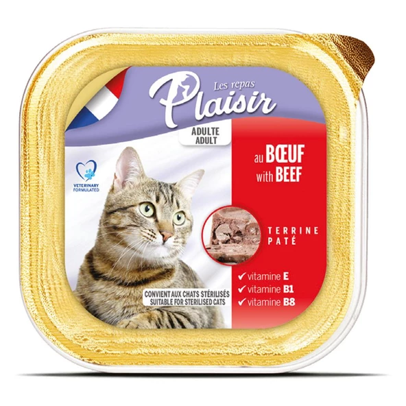 Plaisir Pate 100Gr Sığır Etli 1Adet Yaş Kedi Maması