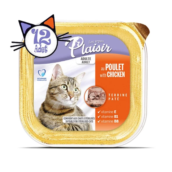Plaisir Pate 100Gr Tavuk Etli 12Adet Yaş Kedi Maması - 2