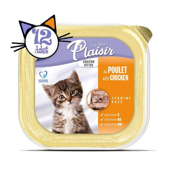 Plaisir Pate 100Gr Tavuk Etli&Sütlü 12Adet Yavru Yaş Kedi Maması - 2