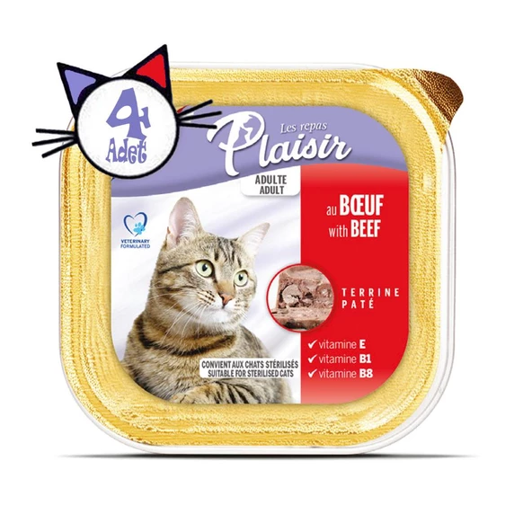 Plaisir Pate 100Gr Sığır Etli 4Adet Yaş Kedi Maması - 2