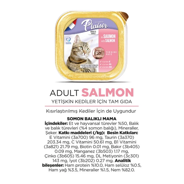 Plaisir Pate 100Gr Somon Balık Etli 8Adet Yaş Kedi Maması - 3