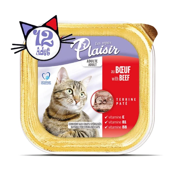 Plaisir Pate 100Gr Sığır Etli 12Adet Yaş Kedi Maması - 2