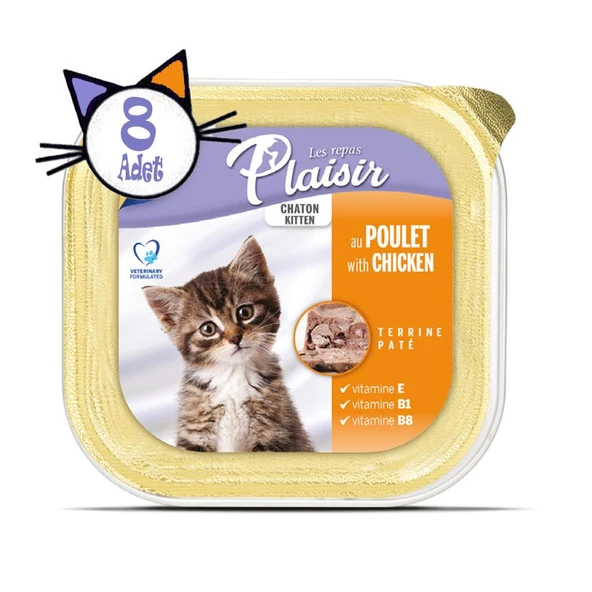 Plaisir Pate 100Gr Tavuk Etli&Sütlü 8Adet Yavru Yaş Kedi Maması - 2