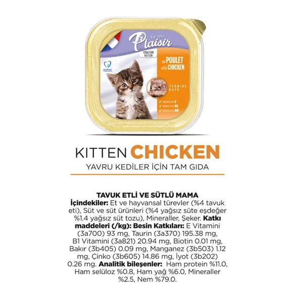 Plaisir Pate 100Gr Tavuk Etli&Sütlü 12Adet Yavru Yaş Kedi Maması - 3