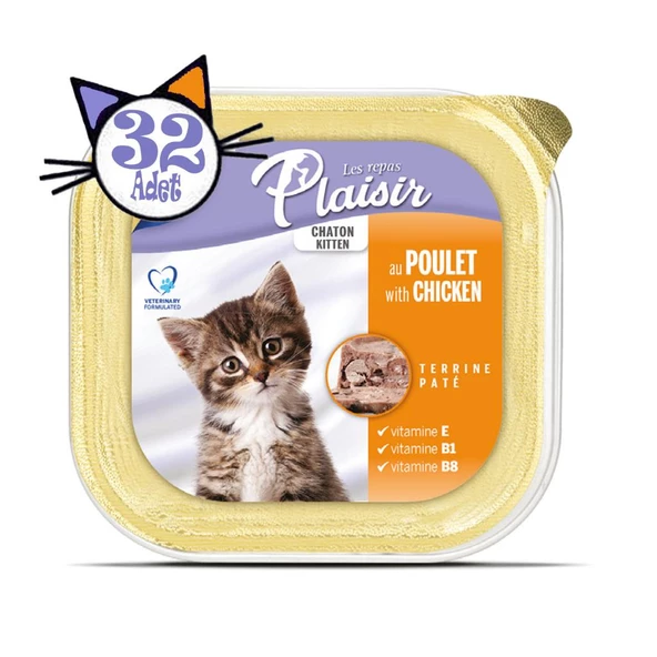 Plaisir Pate 100Gr Tavuk Etli&Sütlü 32Adet Yavru Yaş Kedi Maması - 2