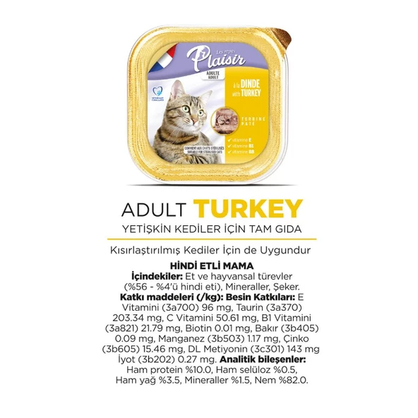 Plaisir Pate 100Gr Hindi Etli 32Adet Yaş Kedi Maması - 3