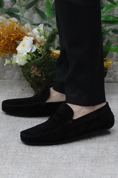 Mehmet Mete 31112 Siyah Süet Hakiki Deri Loafer Erkek Babet Erkek Ayakkabı - Resim 3