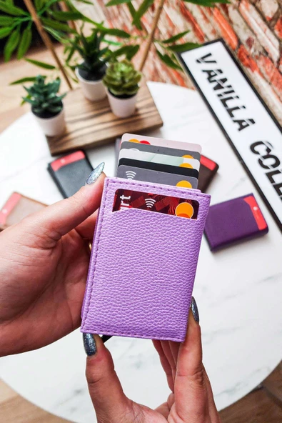Mekanizmalı Cüzdan Vegan Deri Kartlık 9 Adet Kart Ve Geniş Para Bölmeli Rfıd Engelleme Lila - Resim 2