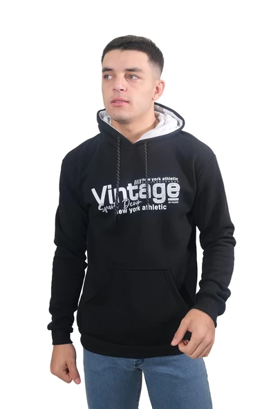 Erkek Vıntage Siyah Kapüşonlu Sweatshirt 220