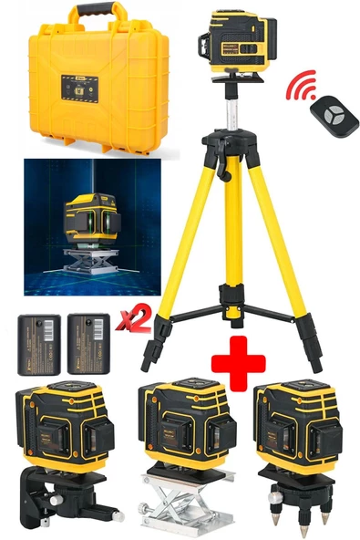 STAXX 12 Köşe 360 Derece Yatay Dikey Çapraz Çizgi Kumandalı Ve Çantalı Lazer Metre Hizalama + Tripot - 3