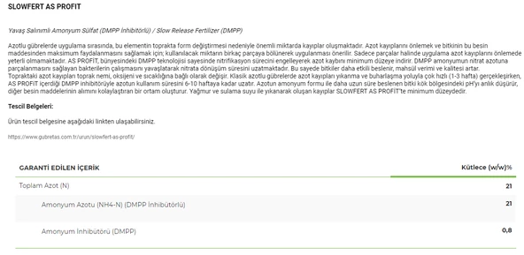 Gübretaş SLOWFERT AS PROFIT (25 Kg) Yavaş Salınımlı, 21 Azot Gübre - 2
