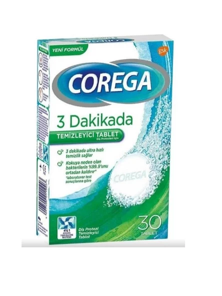 Corega 3 Dakikada Diş Protezi Temizleyici 30 Tablet