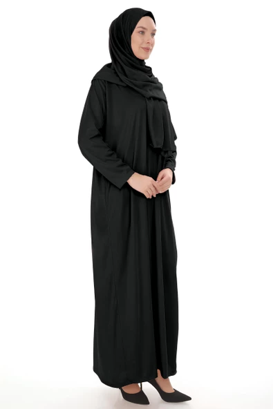 Şallı Tek Parça Namaz Elbisesi - Siyah - Resim 2