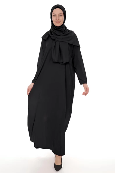 Şallı Tek Parça Namaz Elbisesi - Siyah ürün görseli 1